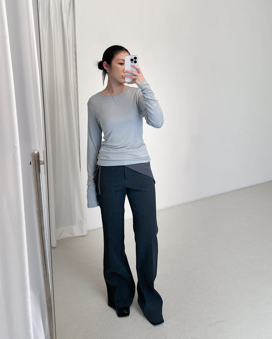 基本款彈性親膚素Tee - 淺藍色