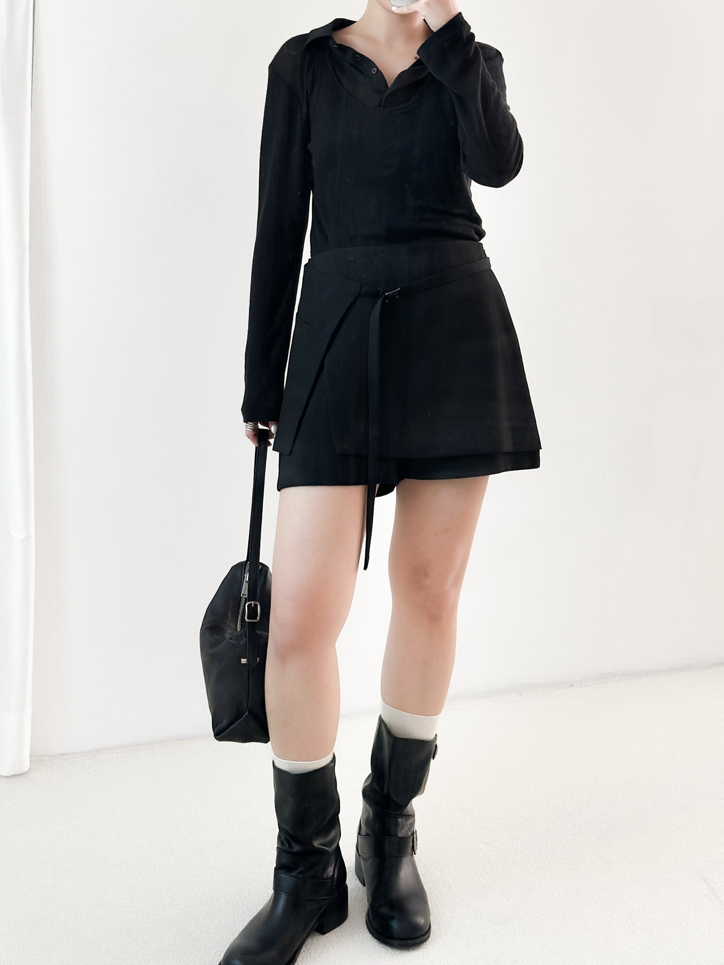 腰帶挺料西裝裙褲