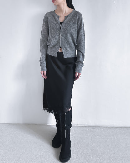 海馬毛混紡圓領薄外套 淺灰色