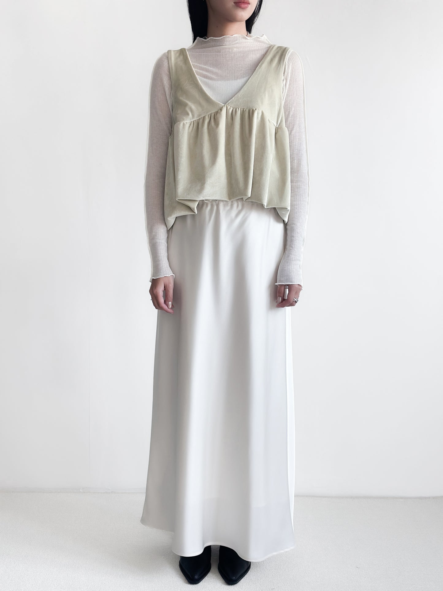 絨面V領背心 淡黃色