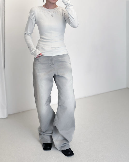 基本款彈性親膚素Tee - 淺灰色