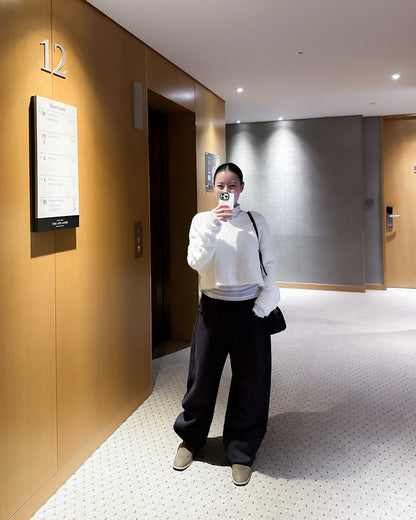 內舖棉舒適棉褲 - 酒紅啡