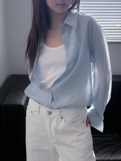 光澤感透薄恤衫 藍色