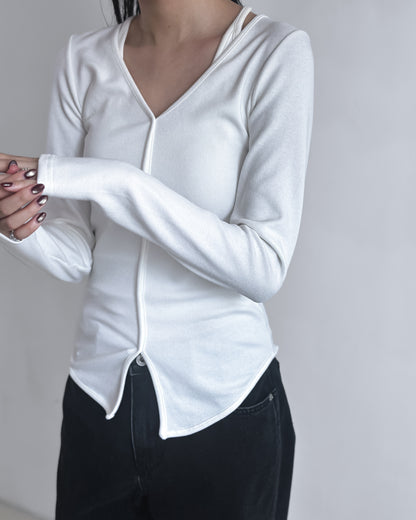 V領修腰彈性上衣 白色