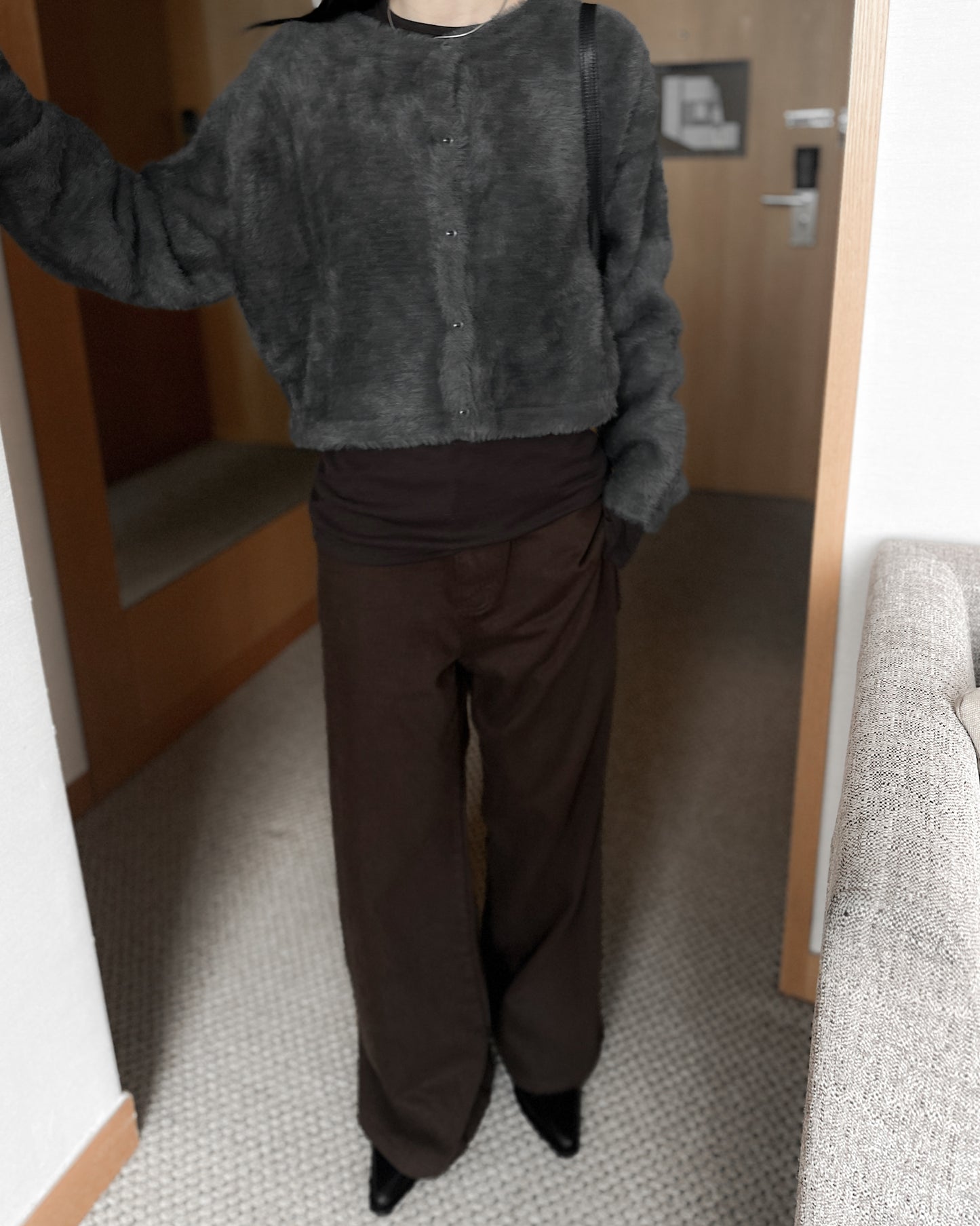 啡色柔軟闊腳褲 - 深啡色 (S/M/L)