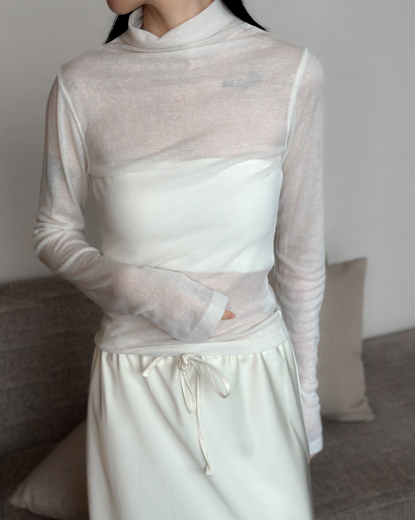 基本款無縫高領上衣 - 米白色