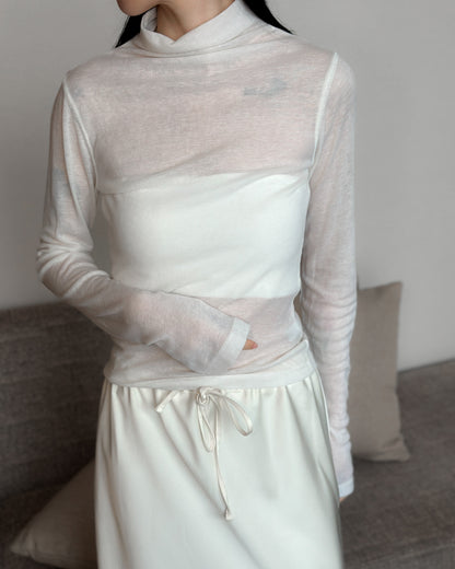 基本款無縫高領上衣 - 米白色