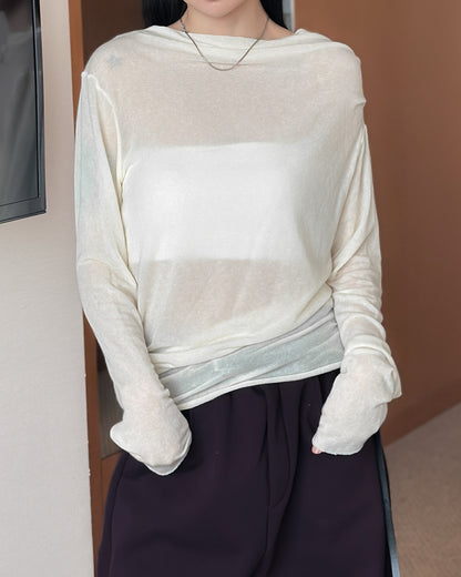 斜肩抓褶天絲上衣 - 深啡色