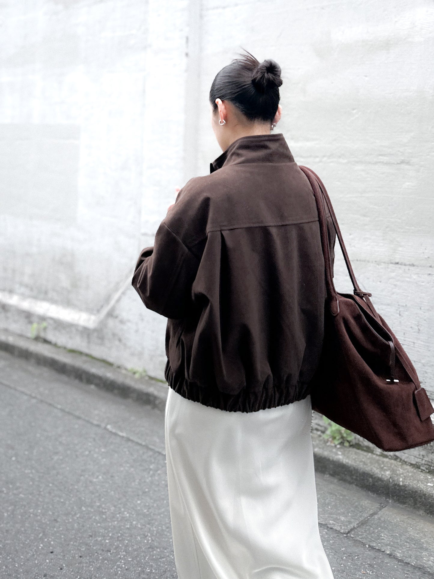 立體感企領麂皮外套 朱古力色