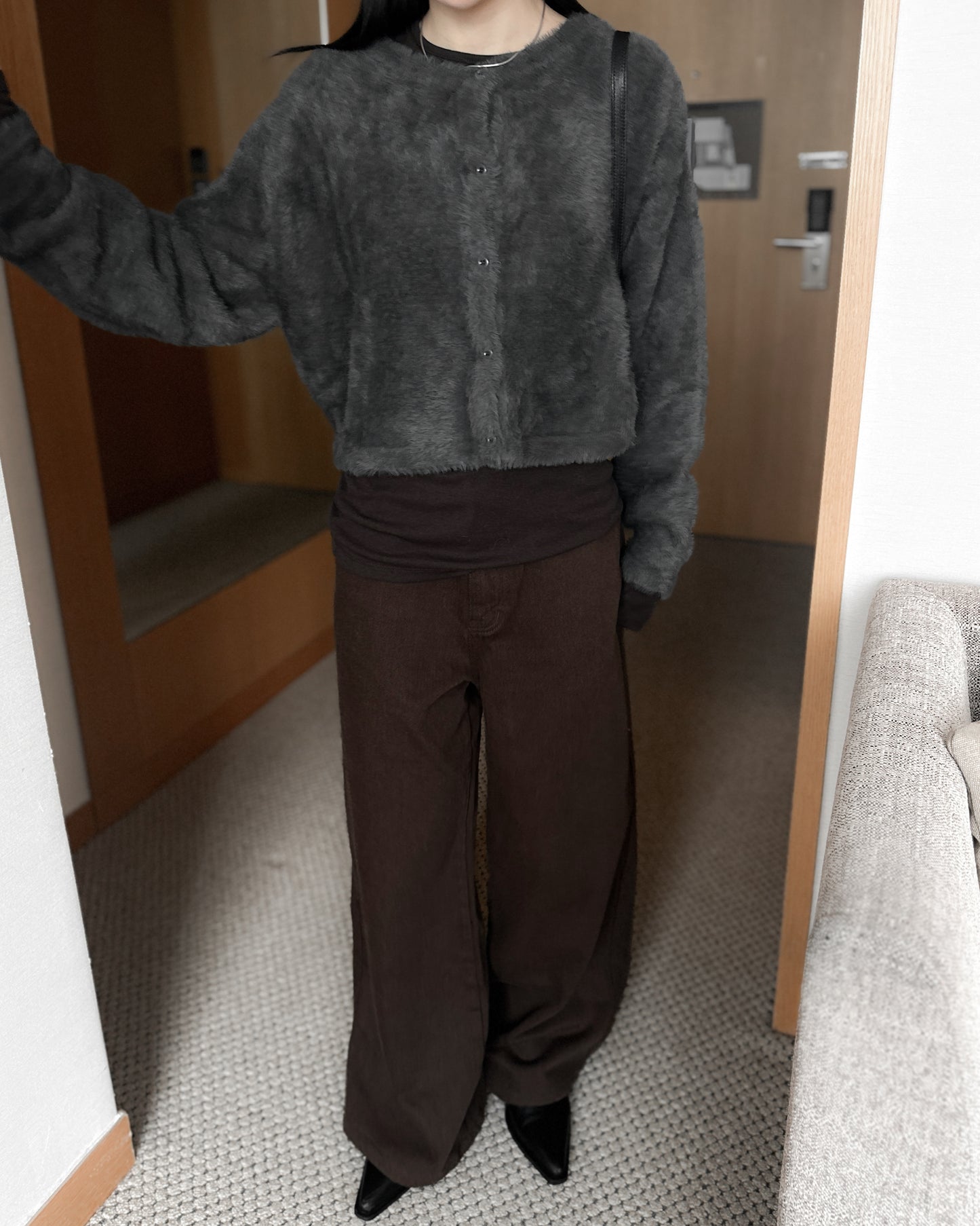 啡色柔軟闊腳褲 - 深啡色 (S/M/L)