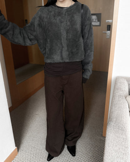 啡色柔軟闊腳褲 - 深啡色 (S/M/L)