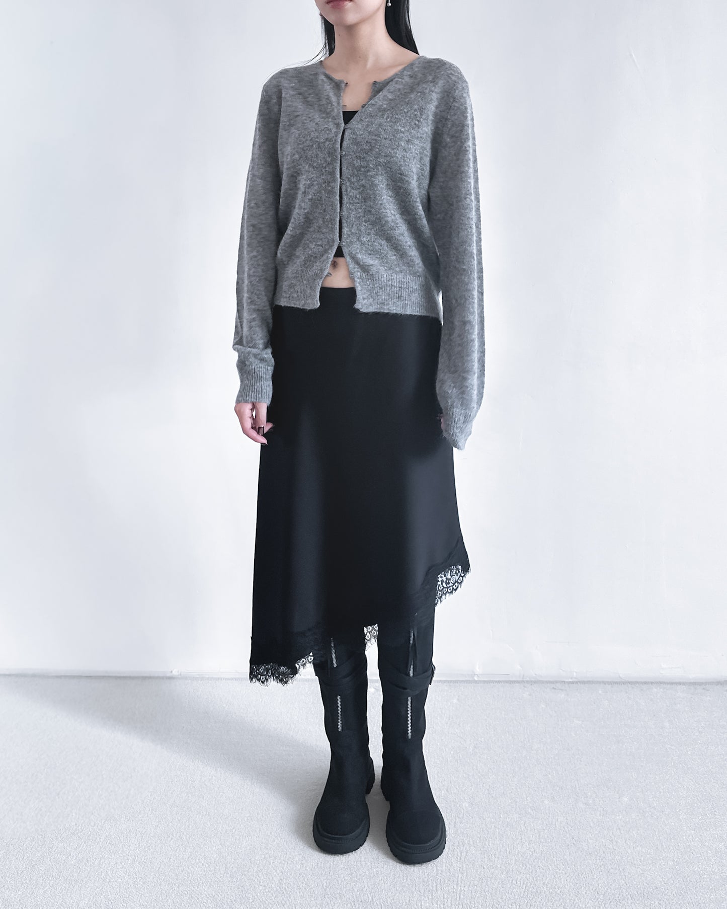 海馬毛混紡圓領薄外套 淺灰色