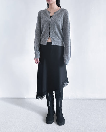 海馬毛混紡圓領薄外套 淺灰色