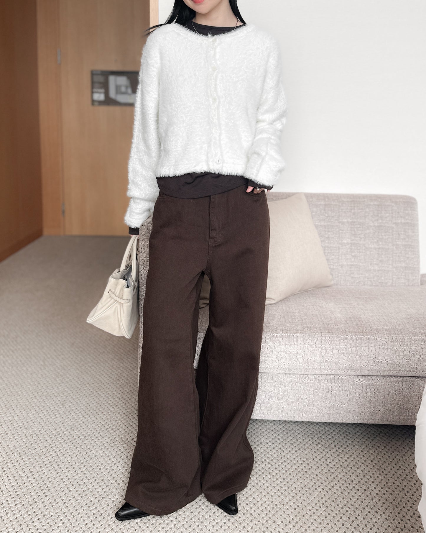 啡色柔軟闊腳褲 - 深啡色 (S/M/L)