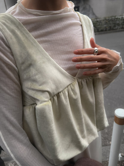 絨面V領背心 淡黃色