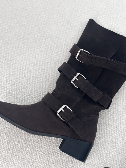 麂皮反褶尖頭靴