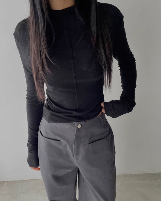 前後兩穿半高領上衣 黑色