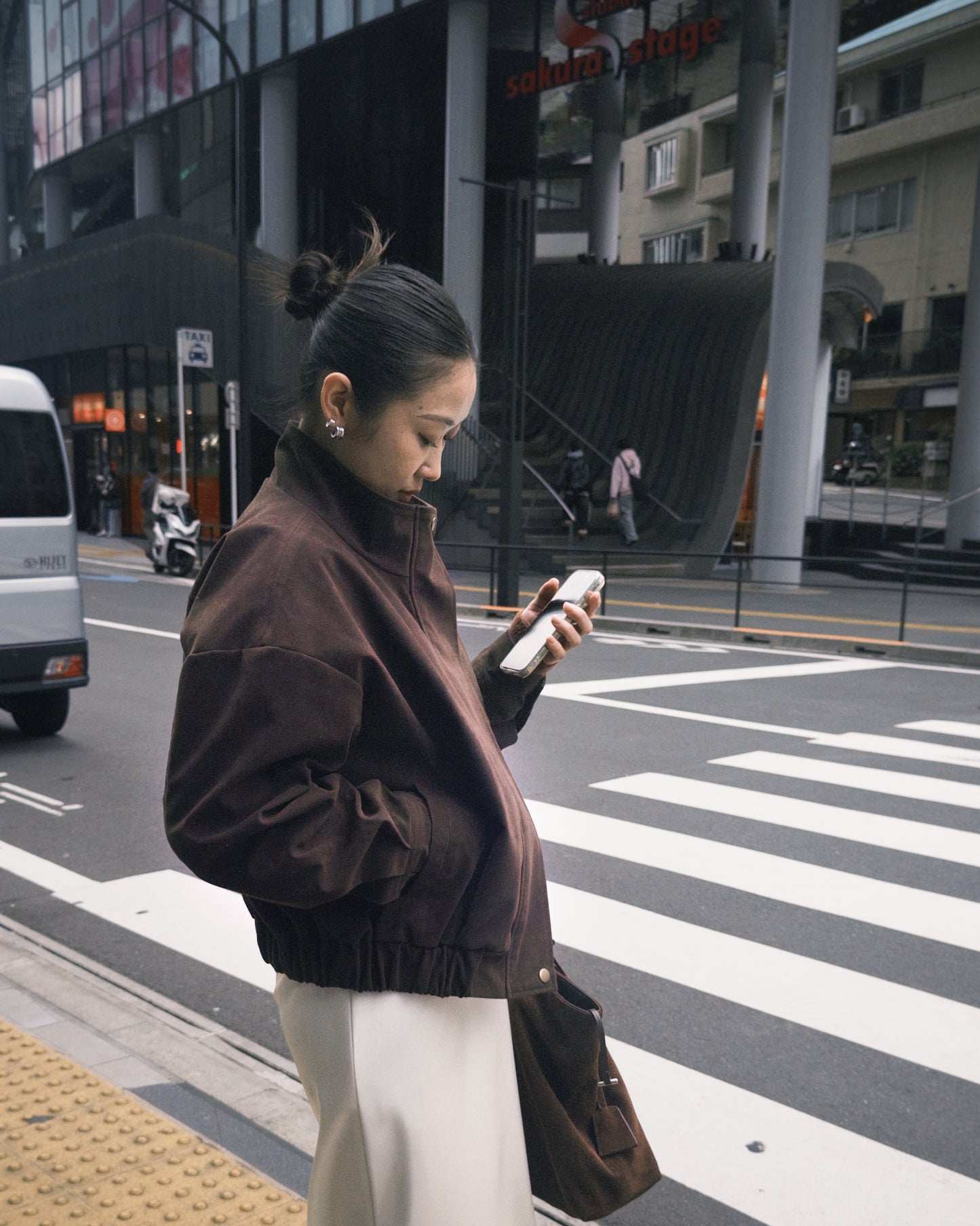 立體感企領麂皮外套 朱古力色