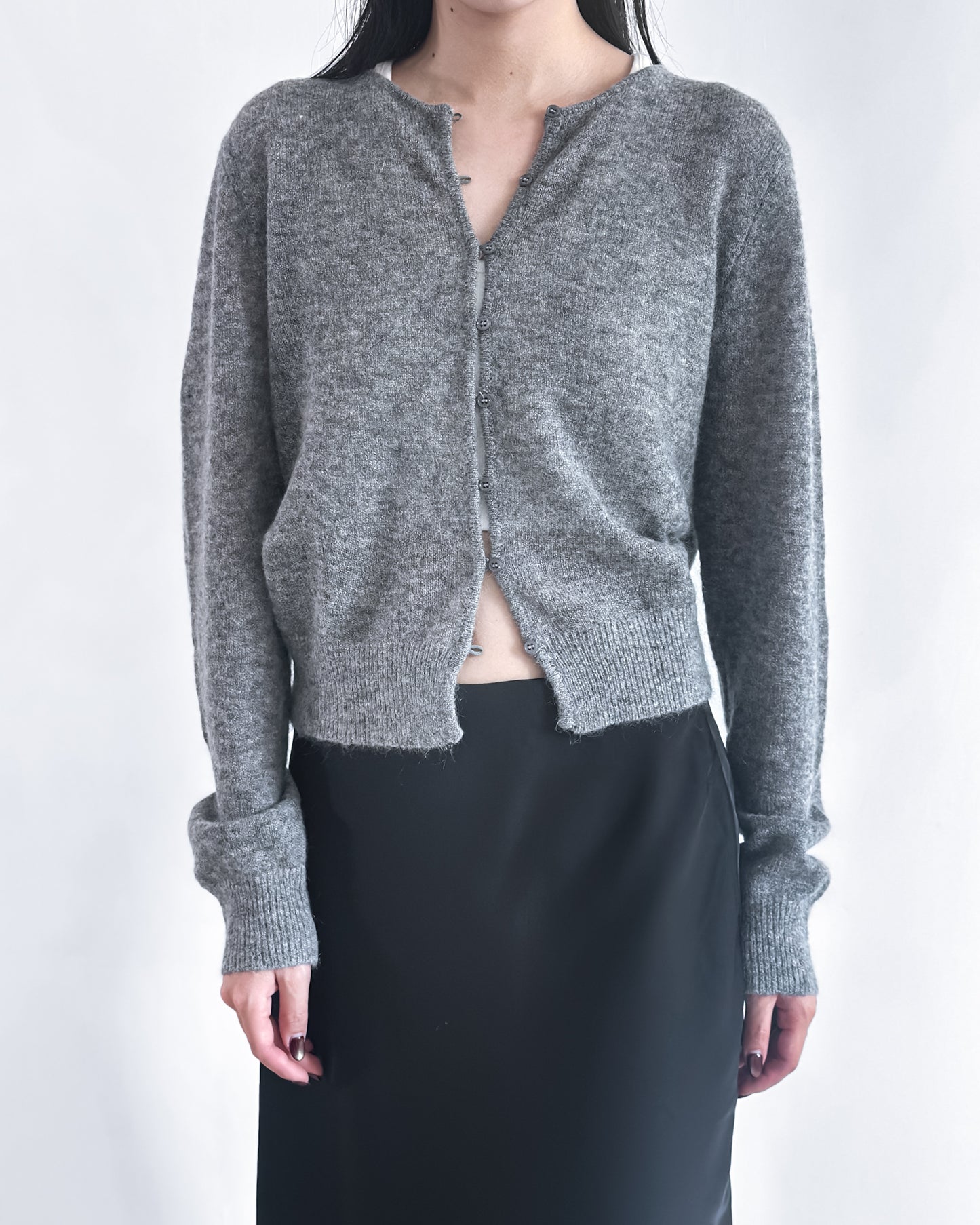 海馬毛混紡圓領薄外套 淺灰色