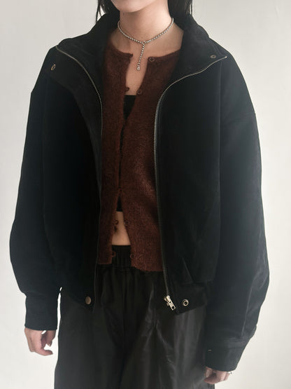 立體感企領麂皮外套 黑色