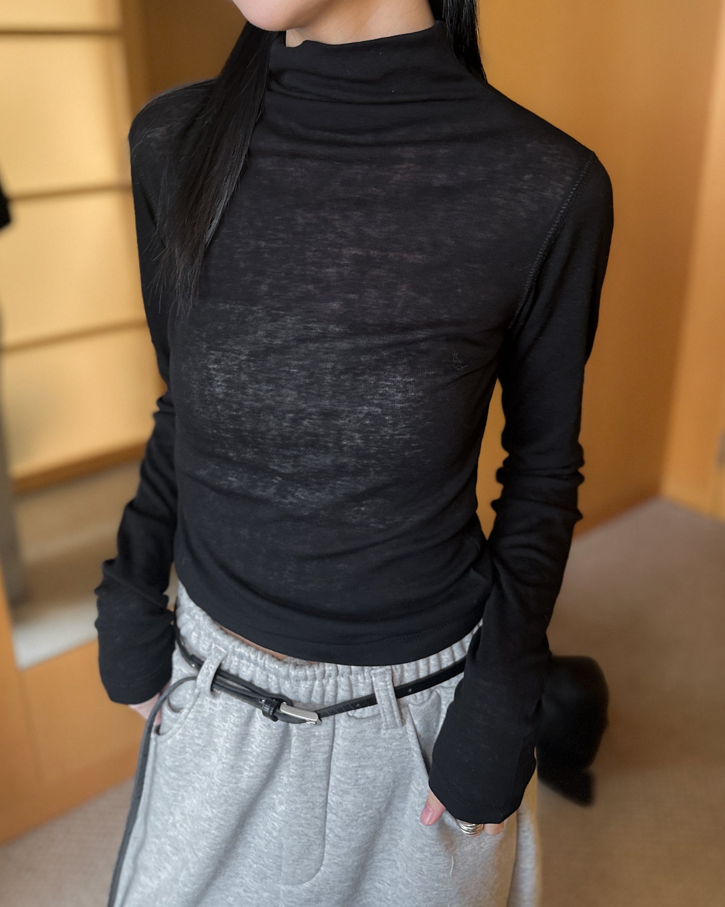 基本款無縫高領上衣 - 米白色