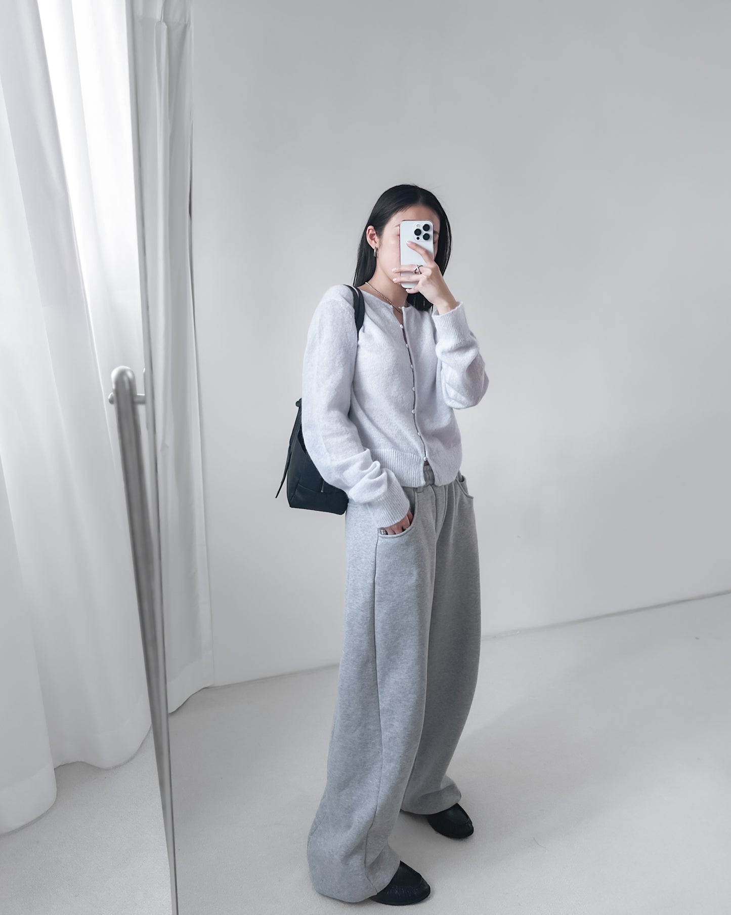 海馬毛混紡圓領薄外套 淺藍色