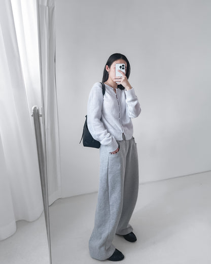 海馬毛混紡圓領薄外套 淺藍色