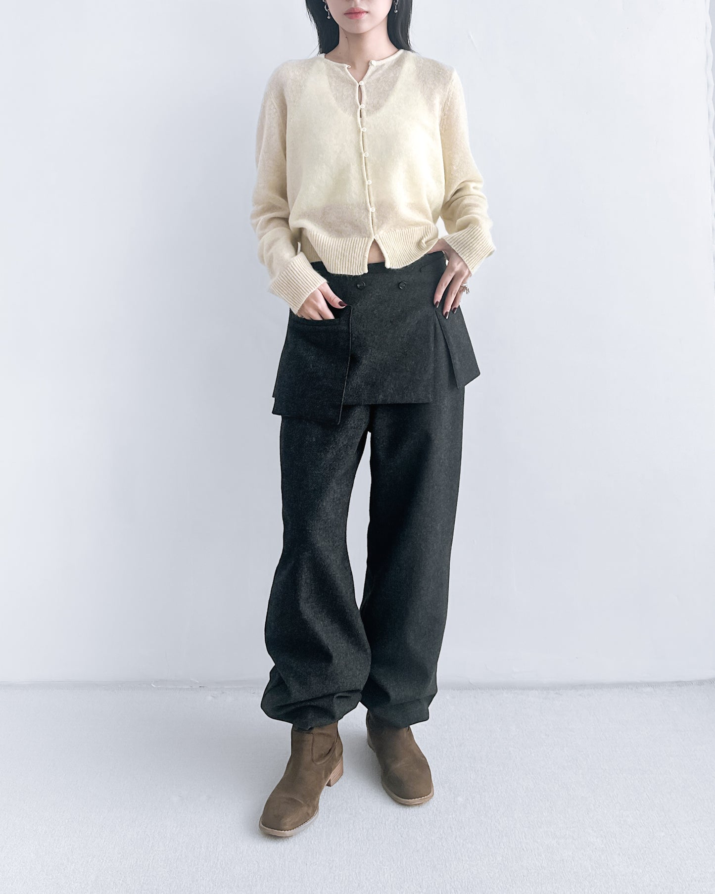 海馬毛混紡圓領薄外套 淺黃色