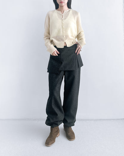 海馬毛混紡圓領薄外套 淺黃色