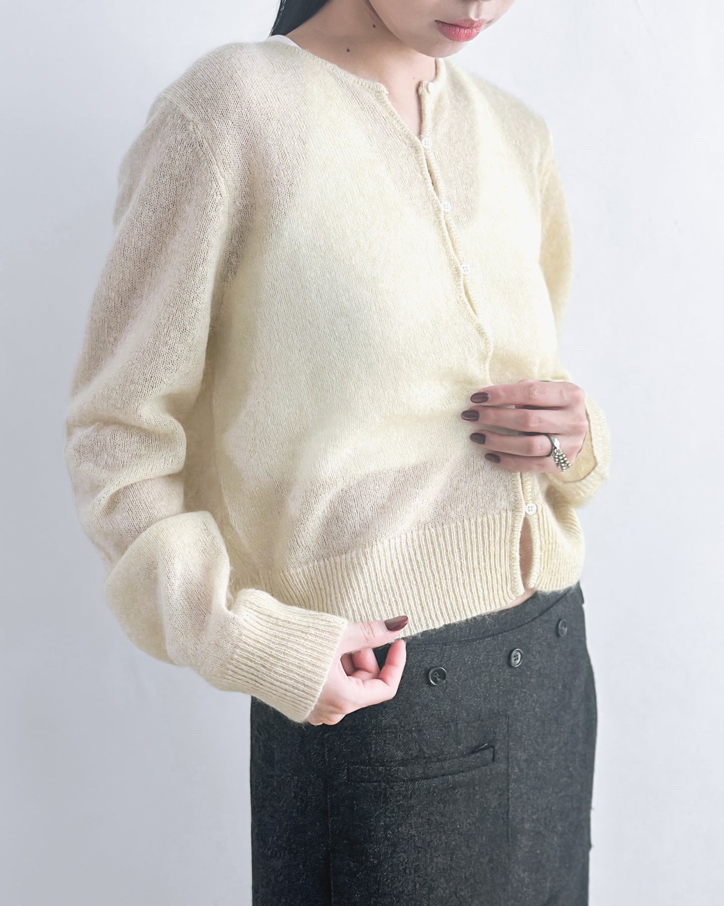 海馬毛混紡圓領薄外套 淺黃色