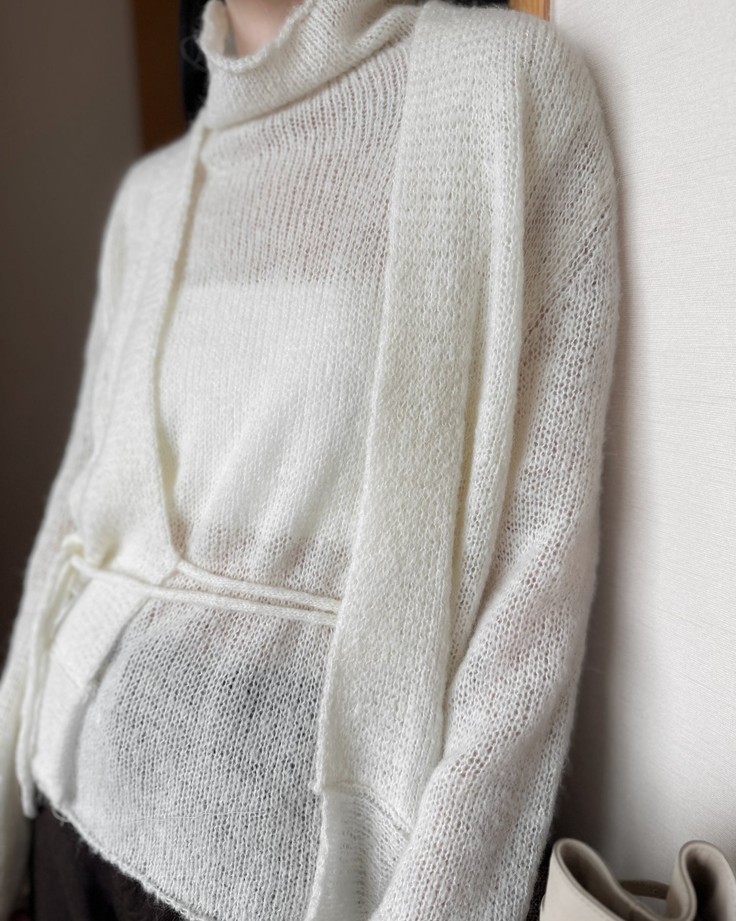 透薄羊毛背心連外套套裝 - 米白色