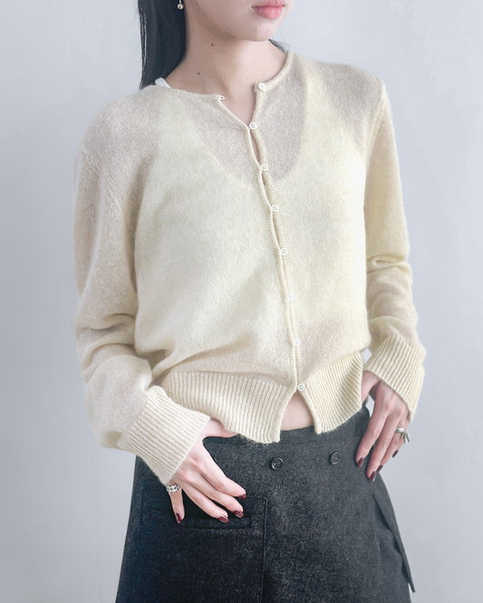 海馬毛混紡圓領薄外套 淺黃色