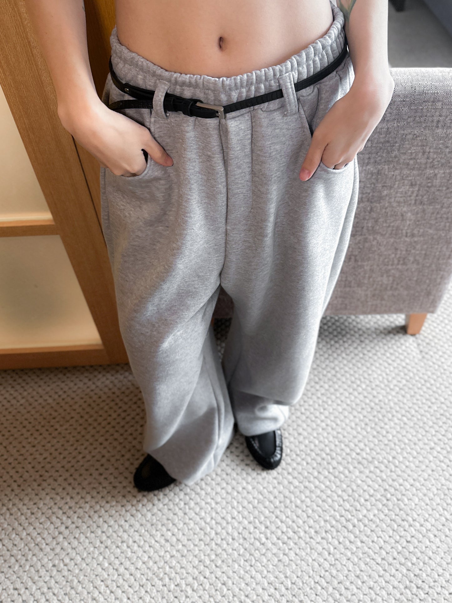 內舖棉舒適棉褲 - 淺灰色