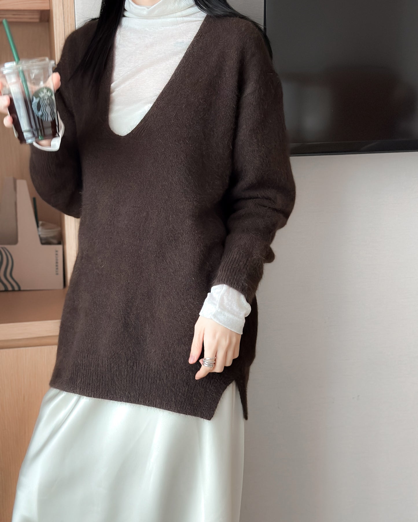 基本款無縫高領上衣 - 米白色