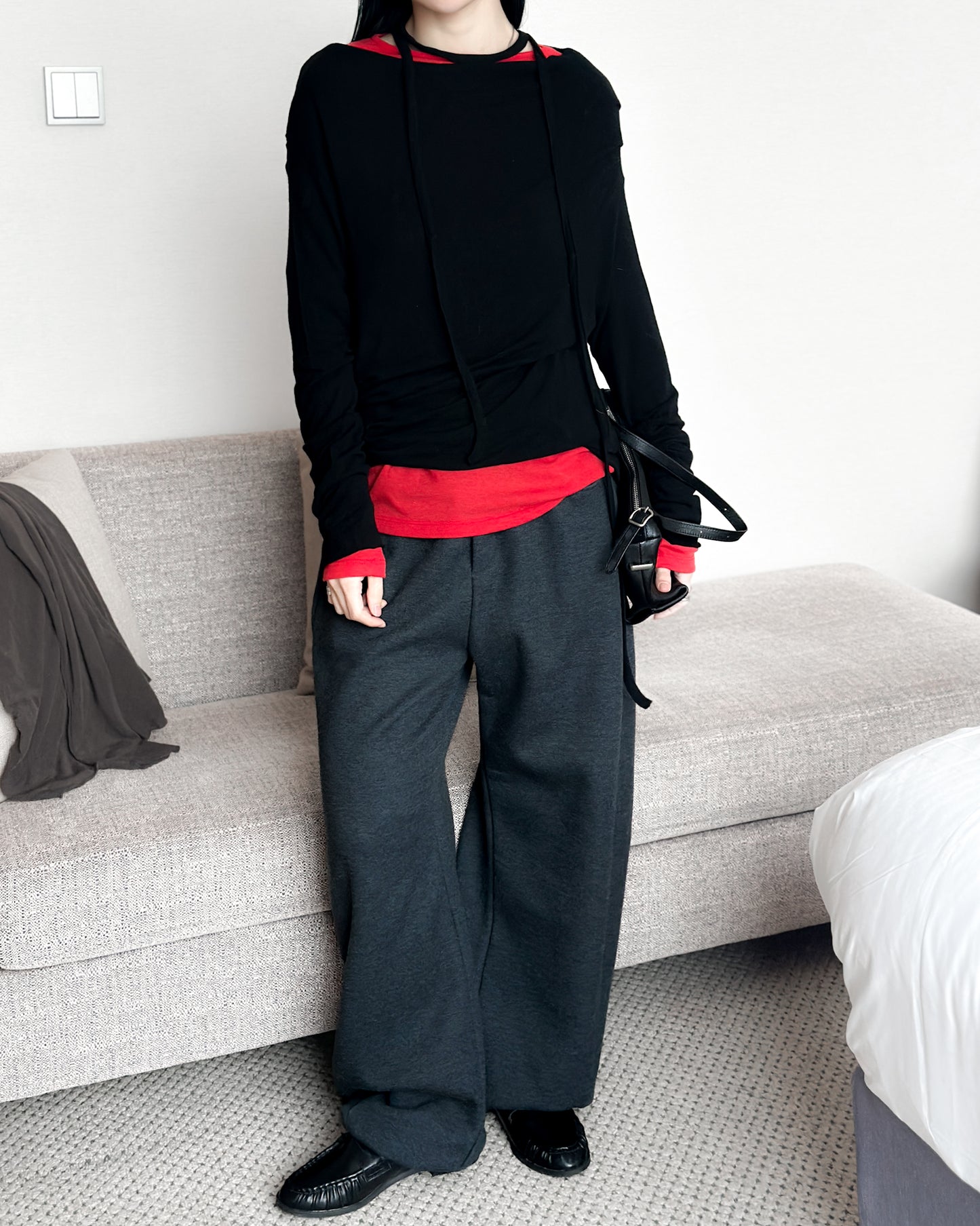 內舖棉舒適棉褲 - 深灰色