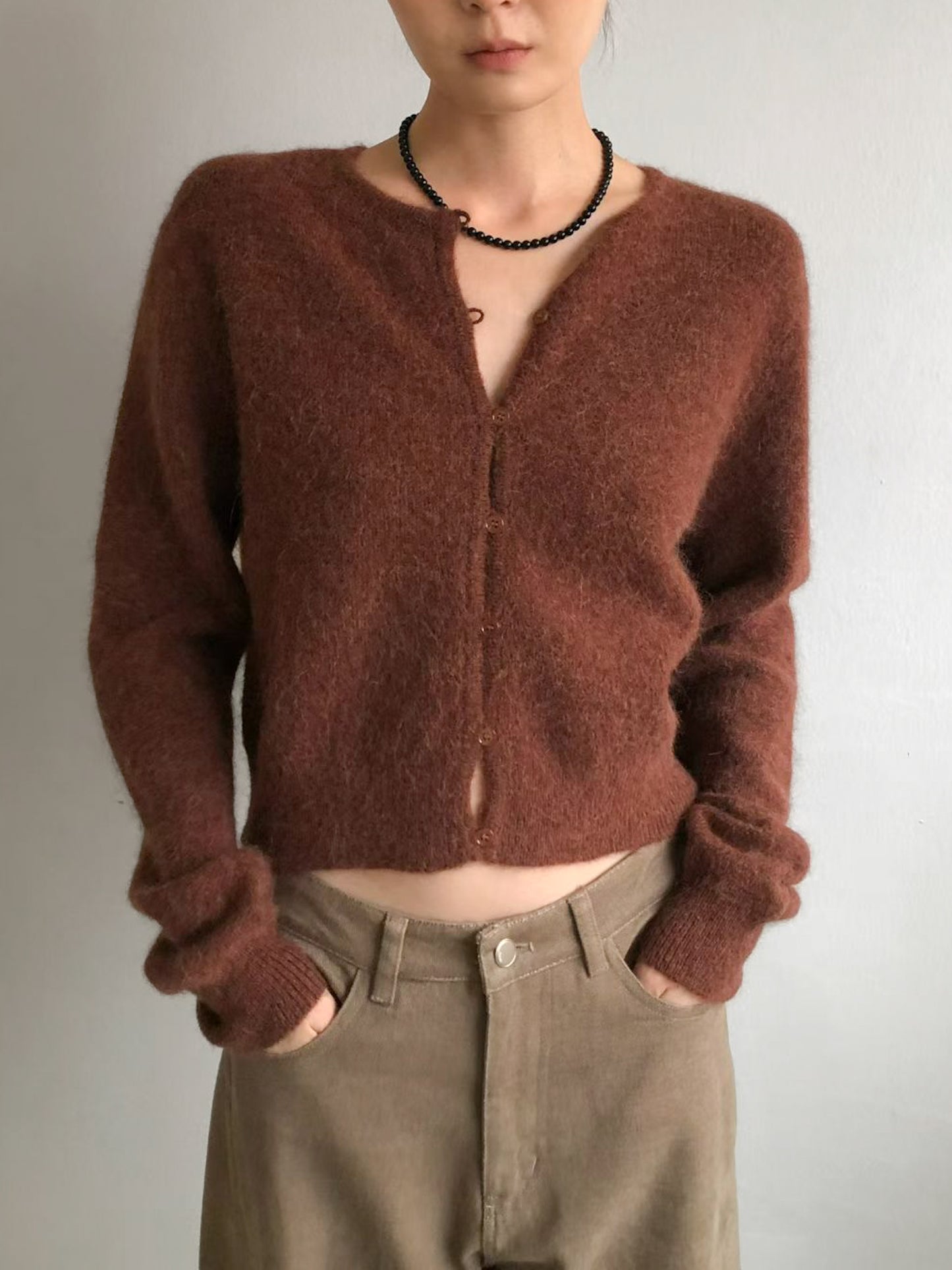 浣熊混紡冷繩圈鈕扣外套 深藍色