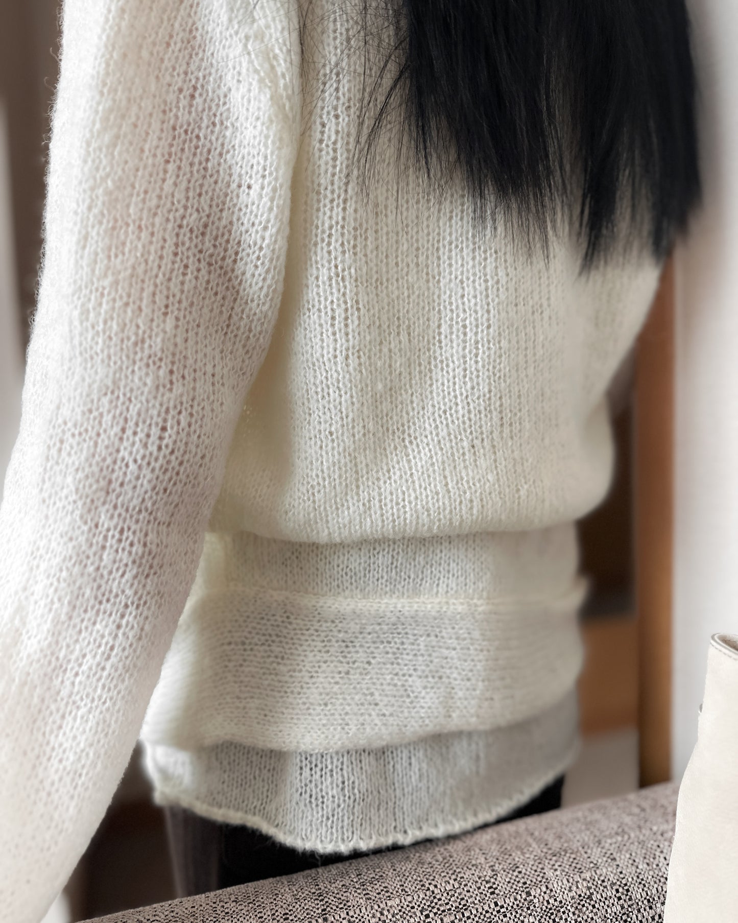 透薄羊毛背心連外套套裝 - 米白色