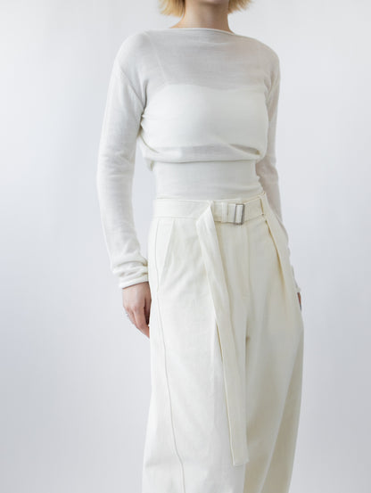 一字領束腰薄冷衫 - 黑色