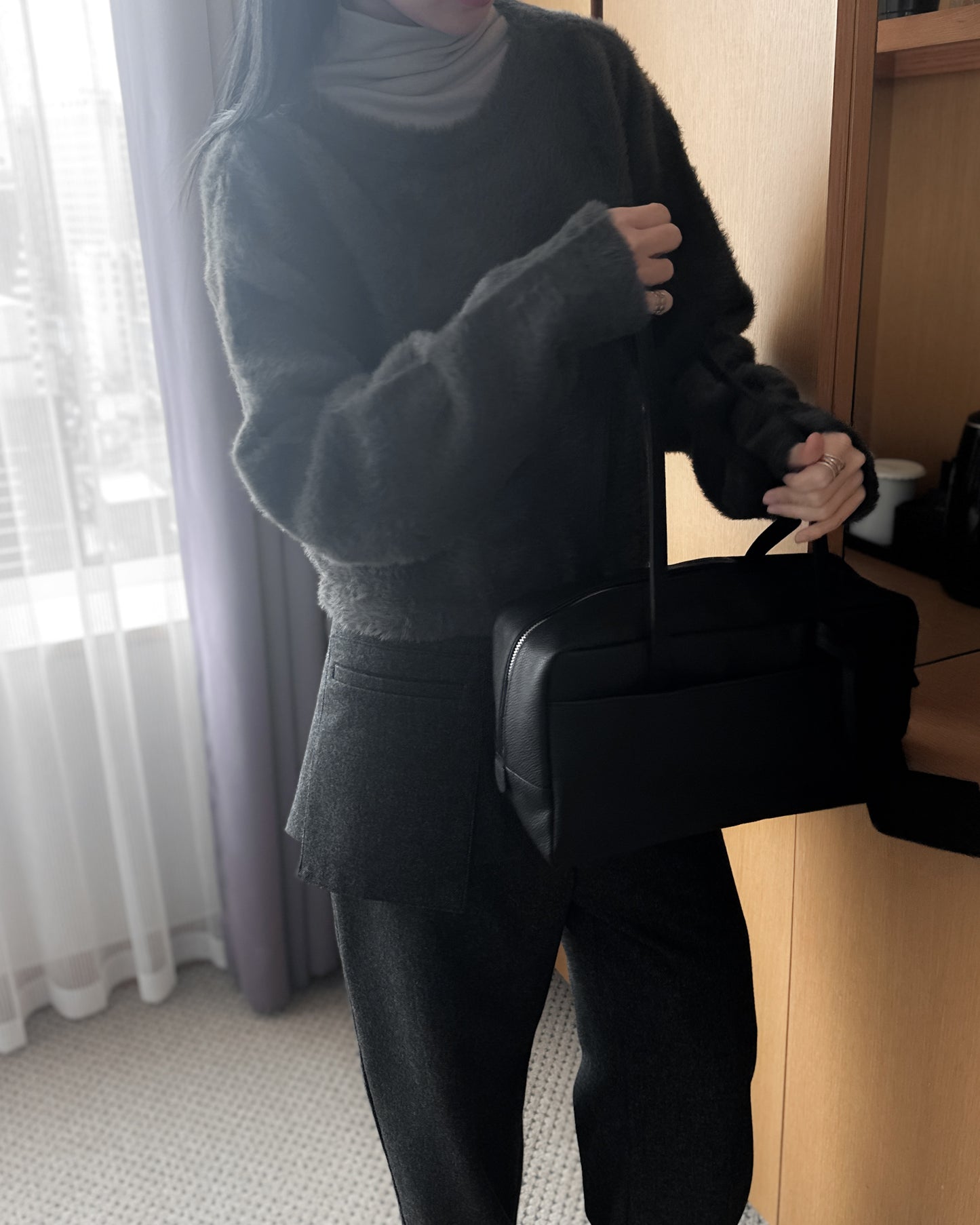 前後兩穿毛絨外套 - 深灰色