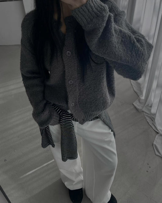 羊毛混紡圓領開胸外套 深灰色