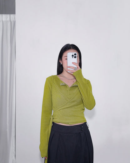 圓領短身小外套 - 橄欖綠