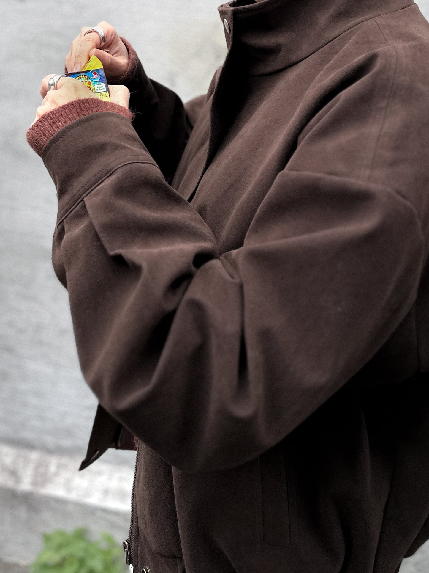 立體感企領麂皮外套 朱古力色