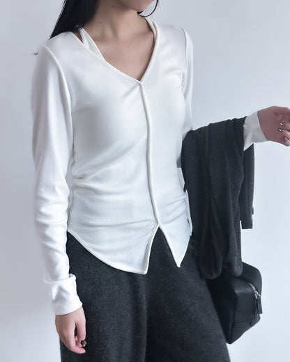 V領修腰彈性上衣 白色
