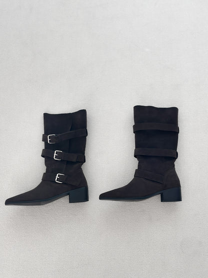 麂皮反褶尖頭靴