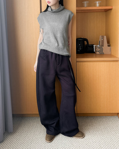 內舖棉舒適棉褲 - 酒紅啡