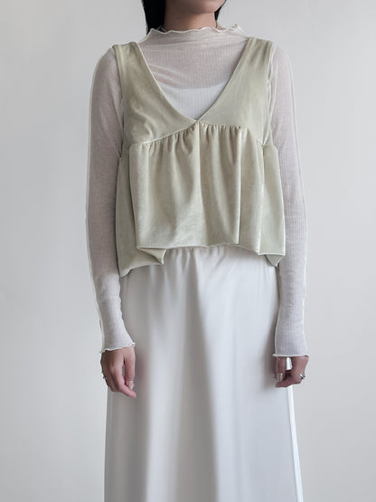 絨面V領背心 淡黃色