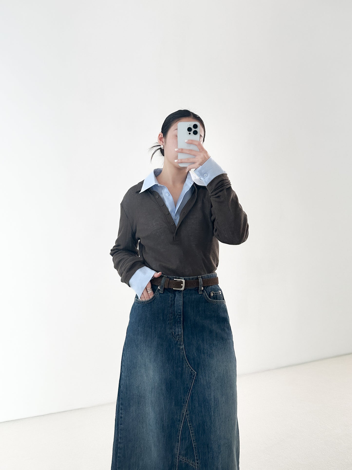 光澤感透薄恤衫 藍色