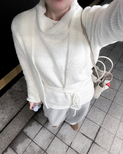 透薄羊毛背心連外套套裝 - 米白色