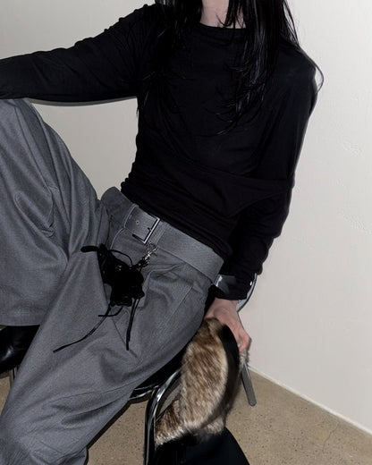 基本款圓領後車線上衣 - 黑色