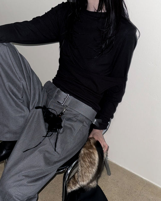 基本款圓領後車線上衣 - 黑色